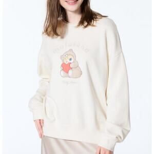 Mofusand x Uniqlo Collab Printed Embroidered Sweatshirt in Off White XL